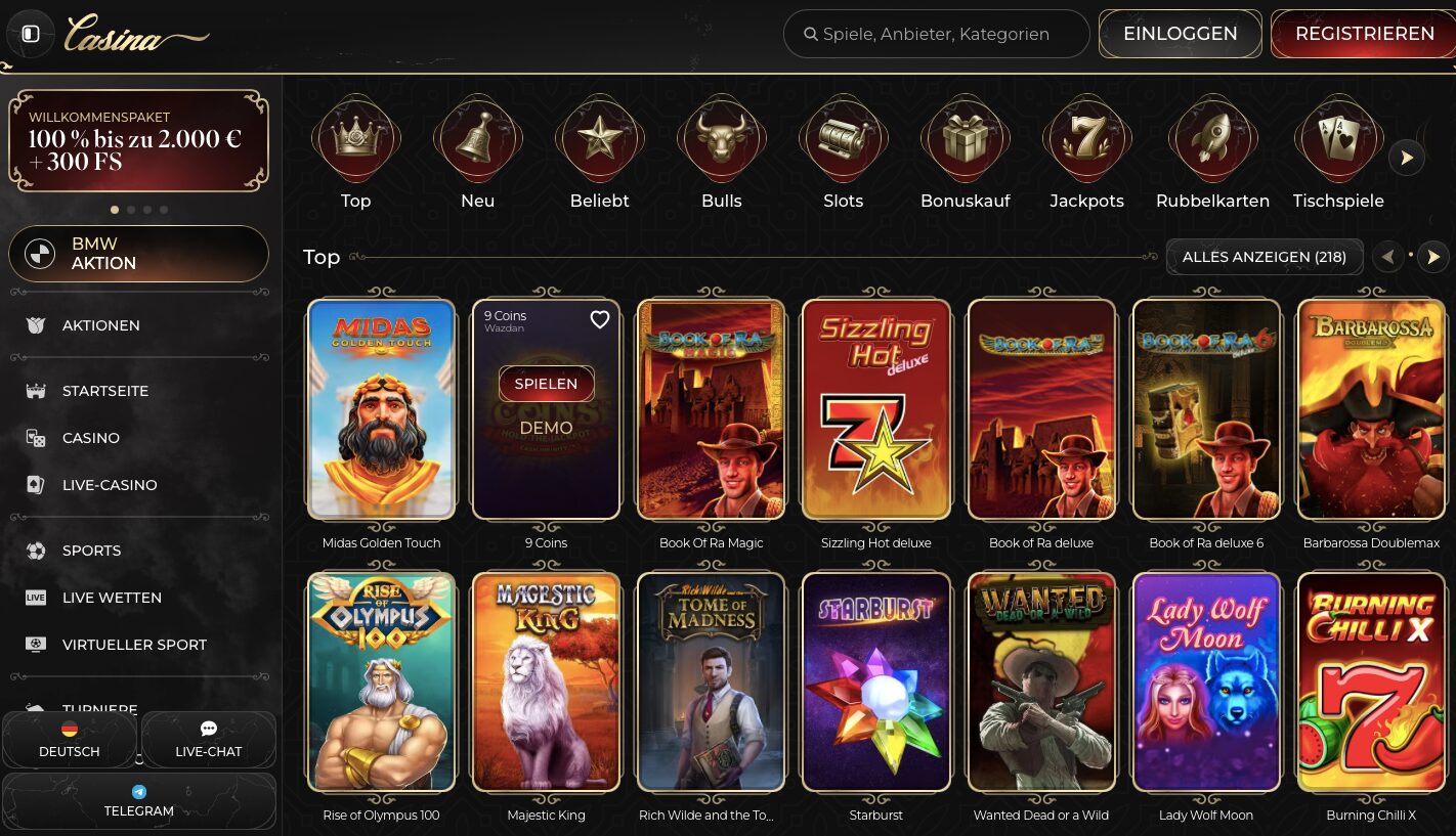 Casina Casino – Jusqu’à 200 Tours Gratuits + Slots Populaires