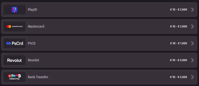 Les moyens de paiement de Dragonia Casino