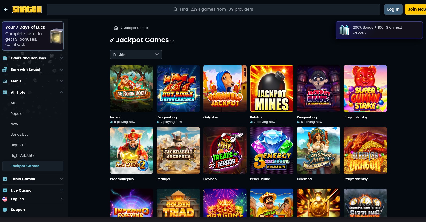 Snatch Casino : Avis détaillé, bonus et test des retraits